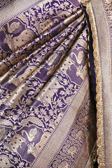 Deep Purple Banarasi Silk Saree With Pichwai Woven Work