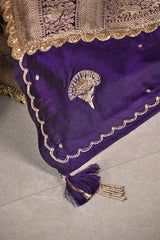 Deep Purple Banarasi Silk Saree With Pichwai Woven Work