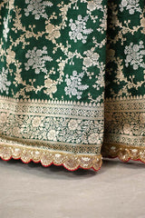 Bottle Green Banarasi Silk Saree with Sona-Rupa Floral Work