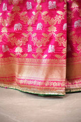 Rani Pink Banarasi Silk Saree with Sona-Rupa Peacock & Gaja Motifs