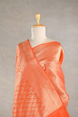Orange Banarasi Katan Silk Saree with Brocade Meenakari Work