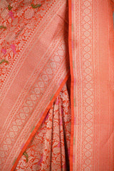 Orange Banarasi Katan Silk Saree with Brocade Meenakari Work