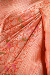 Orange Banarasi Katan Silk Saree with Brocade Meenakari Work