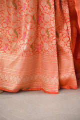 Orange Banarasi Katan Silk Saree with Brocade Meenakari Work