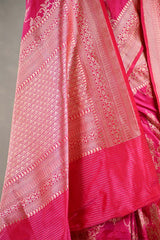 Pink Banarasi Katan Silk Saree with Floral Zari Ornaments