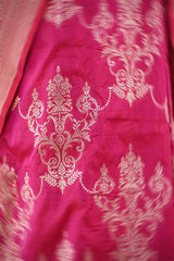 Pink Banarasi Katan Silk Saree with Floral Zari Ornaments
