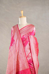 Pink Banarasi Katan Silk Saree with Floral Zari Ornaments