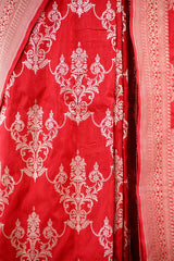 Red Banarasi Katan Silk Saree with Floral Zari Ornaments