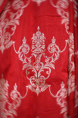 Red Banarasi Katan Silk Saree with Floral Zari Ornaments