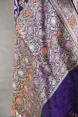 Purple Banarasi Katan Silk Saree with Meenakari Cow-Swan Motifs