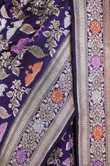 Purple Banarasi Katan Silk Saree with Meenakari Cow-Swan Motifs