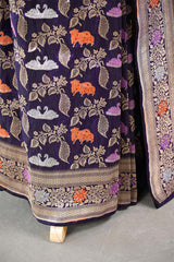 Purple Banarasi Katan Silk Saree with Meenakari Cow-Swan Motifs