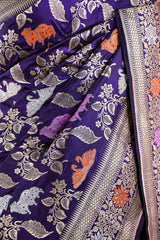 Purple Banarasi Katan Silk Saree with Meenakari Cow-Swan Motifs