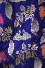 Ink Blue Banarasi Katan Silk Saree with Meenakari Cow-Swan Motifs