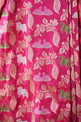 Pink Banarasi Katan Silk Saree with Meenakari Cow-Swan Motifs