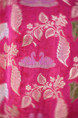Pink Banarasi Katan Silk Saree with Meenakari Cow-Swan Motifs