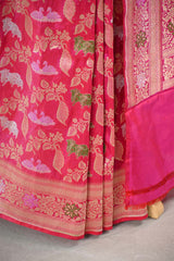 Pink Banarasi Katan Silk Saree with Meenakari Cow-Swan Motifs