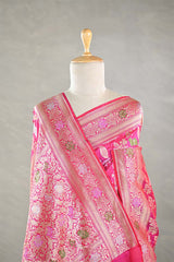 Pink Banarasi Katan Silk Saree with Meenakari Cow-Swan Motifs
