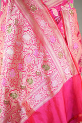 Pink Banarasi Katan Silk Saree with Meenakari Cow-Swan Motifs