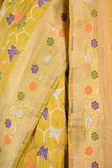 Yellow Banarasi Silk Saree with Butterflies & Meenakari Work