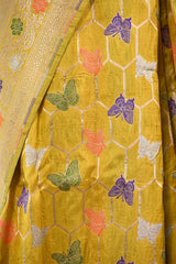 Yellow Banarasi Silk Saree with Butterflies & Meenakari Work