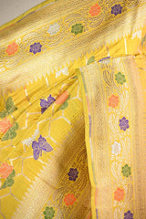 Yellow Banarasi Silk Saree with Butterflies & Meenakari Work
