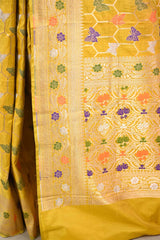 Yellow Banarasi Silk Saree with Butterflies & Meenakari Work