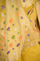 Yellow Banarasi Silk Saree with Butterflies & Meenakari Work