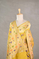 Yellow Banarasi Silk Saree with Butterflies & Meenakari Work