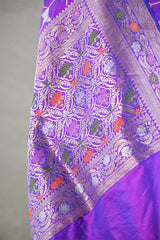Violet Banarasi Silk Saree with Butterflies & Meenakari Work