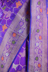 Violet Banarasi Silk Saree with Butterflies & Meenakari Work