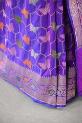 Violet Banarasi Silk Saree with Butterflies & Meenakari Work