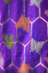 Violet Banarasi Silk Saree with Butterflies & Meenakari Work