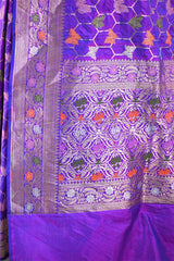 Violet Banarasi Silk Saree with Butterflies & Meenakari Work