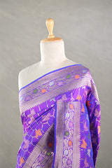 Violet Banarasi Silk Saree with Butterflies & Meenakari Work