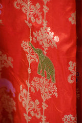 Orange Banarasi Silk Saree with Floral-Shikargah & Meenakari Work