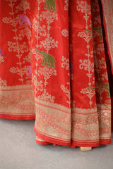Orange Banarasi Silk Saree with Floral-Shikargah & Meenakari Work