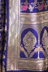 Blue Banarasi Silk Saree with Floral-Shikargah & Meenakari Work