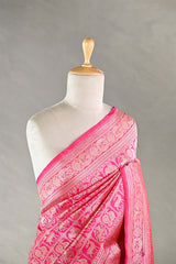 Pink Banarasi Katan Silk Saree with Shikargah Woven Work