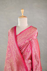 Pink Banarasi Katan Silk Saree with Shikargah Woven Work