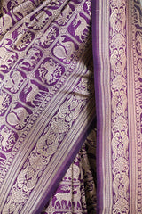 Wine Banarasi Katan Silk Saree with Shikargah Woven Work