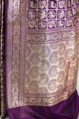 Wine Banarasi Katan Silk Saree with Shikargah Woven Work