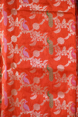 Orange Banarasi Silk Saree with Mayur-Swan Meenakari Work