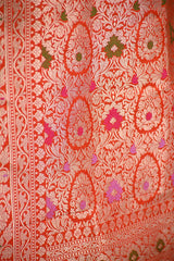 Orange Banarasi Silk Saree with Mayur-Swan Meenakari Work