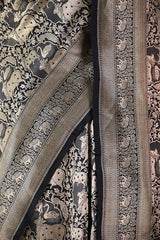 Black Banarasi Silk Saree With Pichwai Woven Work
