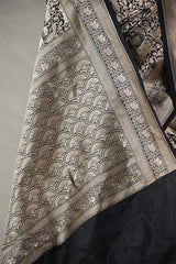 Black Banarasi Silk Saree With Pichwai Woven Work