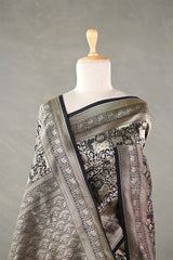 Black Banarasi Silk Saree With Pichwai Woven Work