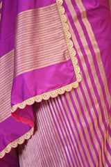Purple Banarasi Katan Silk Saree with Sona-Rupa Geometric Stripes