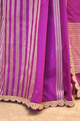 Purple Banarasi Katan Silk Saree with Sona-Rupa Geometric Stripes