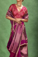 Purple Banarasi Katan Silk Saree with Sona-Rupa Geometric Stripes